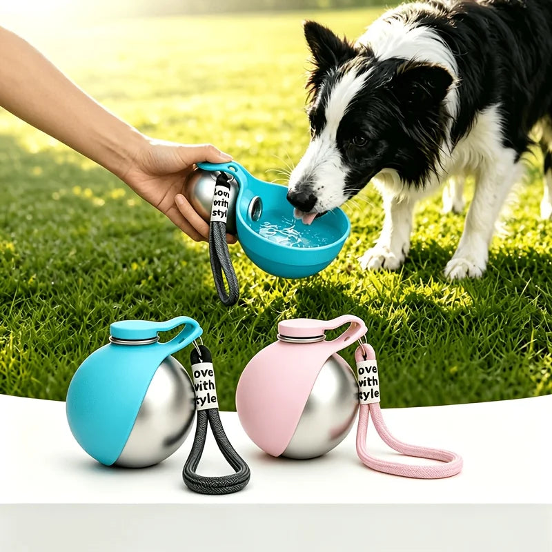 Edelstahl-Hundetrinkflasche 285 ml – tragbare, auslaufsichere 2-in-1-Wasserflasche mit Silikonnapf für Hunde, ideal für unterwegs, Reisen und Spaziergänge.