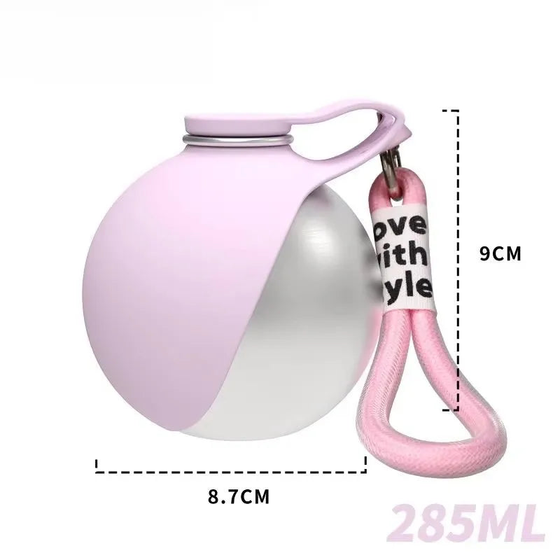 Edelstahl-Hundetrinkflasche 285 ml – tragbare, auslaufsichere 2-in-1-Wasserflasche mit Silikonnapf für Hunde, ideal für unterwegs, Reisen und Spaziergänge.
