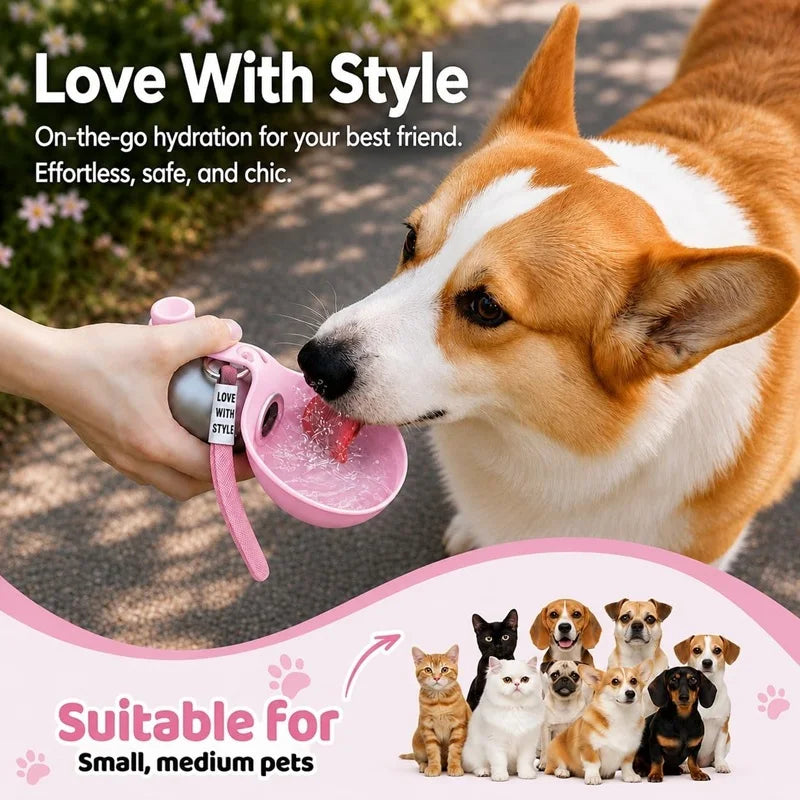 Edelstahl-Hundetrinkflasche 285 ml – tragbare, auslaufsichere 2-in-1-Wasserflasche mit Silikonnapf für Hunde, ideal für unterwegs, Reisen und Spaziergänge.