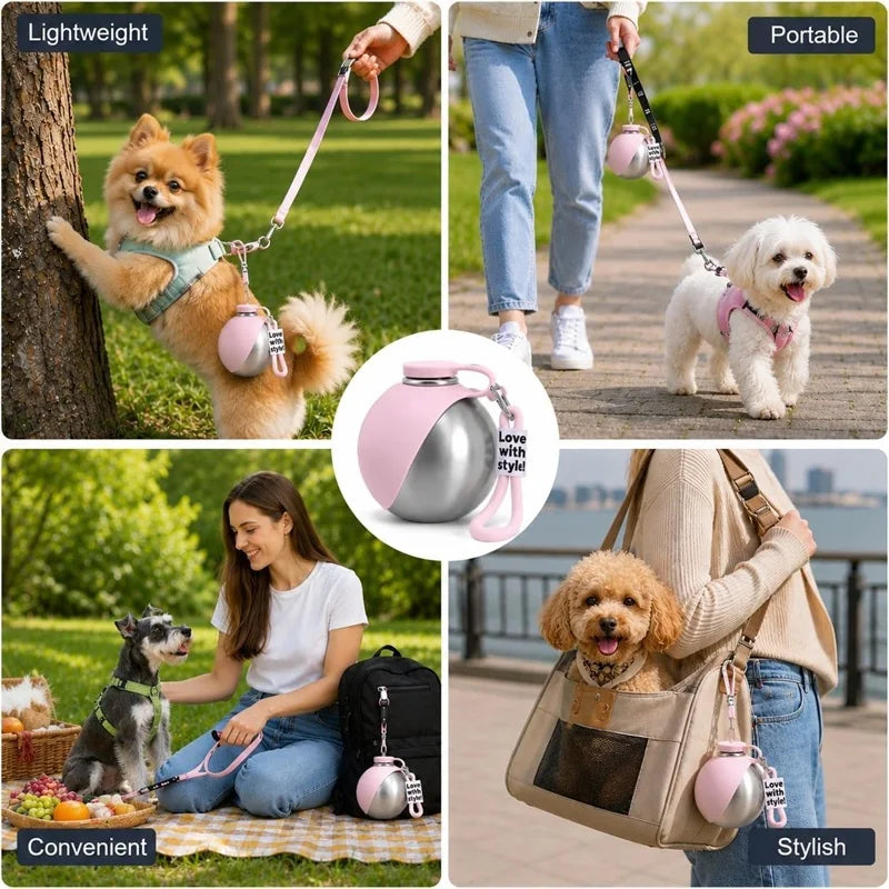 Edelstahl-Hundetrinkflasche 285 ml – tragbare, auslaufsichere 2-in-1-Wasserflasche mit Silikonnapf für Hunde, ideal für unterwegs, Reisen und Spaziergänge.